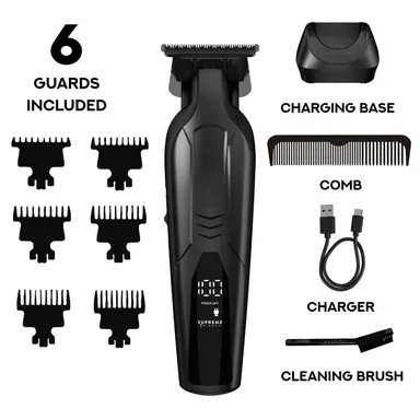 Supreme Trimmer VADER Lite T-Liner Cordless Hair Trimmer Set, Steel Body, 6 Guards, USB-C Charging, Built-In Long-Lasting Batteries, 6.5W 7000 RPM Motor, Smooth Titanium-Ceramic Blades, Barber Equipment for Clean Cuts & All-Day Comfort, Brush