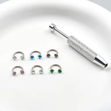 6pcs Value Pack 316L medical-grade titanium steel 18G 1.0mm Horseshoe Nose Hoop Internally Threaded Gems Nose Ring with Free Ball Holder & Guiding Needle
