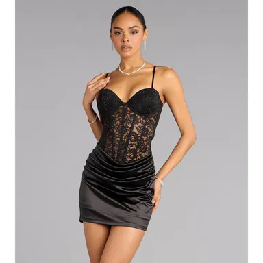 Sheryl Lace Corset Satin Mini Dress