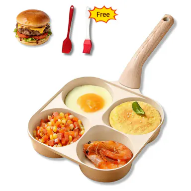 Non-Stick 4-in-1 Breakfast Pan for Frying Eggs, Hamburgers & Scrambled Eggs - Multi-Functional, Fast Heating, Durable, Easy Clean, Space-Saving, Eco-Friendly, with Silicone Strips & Tempered Glass Lid Cookware