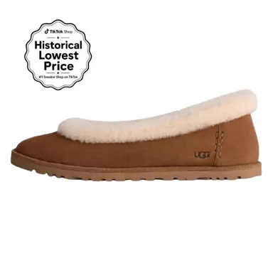 UGG Zora Women's Ballet Flats in Chestnut, Soft Suede Shoe with a Cushioned Insole for Everyday Comfort, Footwear, Shoes, Casual, Slip-On, Shoes For Women
