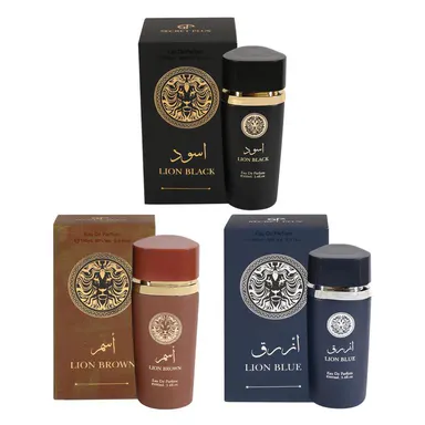 Bundle of Secret Plus Lion Black and Lion Brown and Lion Blue Spray Perfume Eau de Parfum for Men - 100ml/3.4fl.oz. - Men's Fragrance
