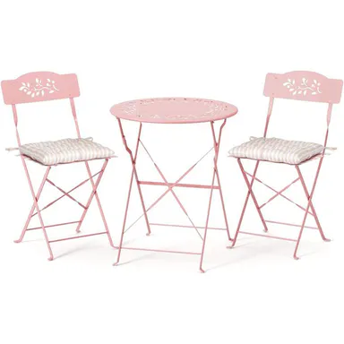 VINGLI Outdoor Folding Bistro Table and Chairs Set of 2, 3-Piece Bistro Set with Olive Leaf Cutout Design and Comfortable Cushions for Patio, Balcony, Garden, Porch, Yard