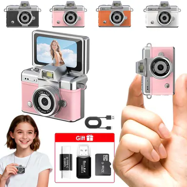 Mini Keychain Digital Cam - Portable Point & Shoot Vlogging Camera, 1080P HD, 1MP Lens, Flash, 0.96\" Screen, 32G Card & Charging Cable Included, Retro Sparkling Rose Gold Cool Gadget, Unique Gifts for Kids, Vlogging Equipment