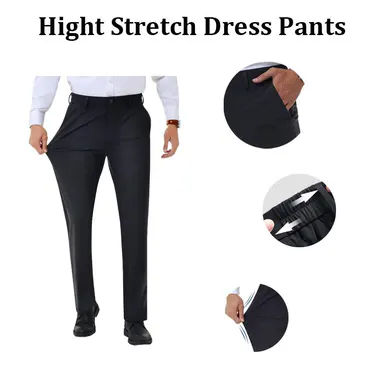 Alimens&Gentle Men's Business Casual Stretch Dress Pants, No-Iron Flat-Front Dress Pants with Expandable Waist