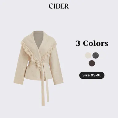 Cider Fringed Wool-blend Knit Wrap Cardigan With Belt SohoChic