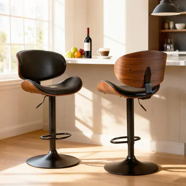 Sweetcrispy Bar Stools Set of 2 for Kitchen Counter, Adjustable Bentwood Barstools, Modern PU Leather Upholstered Bar Chair with Back and Footrest, for Bar, Kitchen, Dining Room