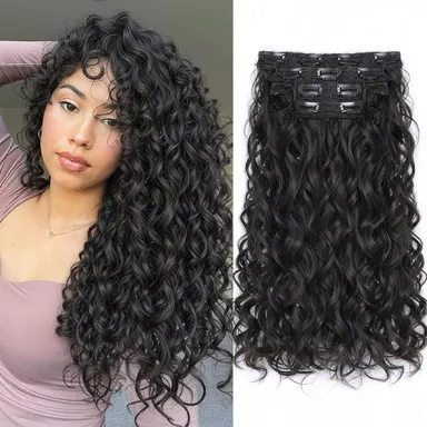 Vigorous Curly Clip In Hair Extensions,4PCS 20 inch Thick Curly Hair Extensions Lace Weft Curly Clip Ins Invisible Natural Synthetic Hairpieces for Women