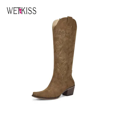 Wetkiss Vintage Western Cowboy Boots with Butterfly Embroidery, Zipper and Chunky Heel for Chic Everyday Look, Women's Shoes, Women's Boots #WeeklyDeals #tiktokshopbacktoschool #tiktokshopsummersale