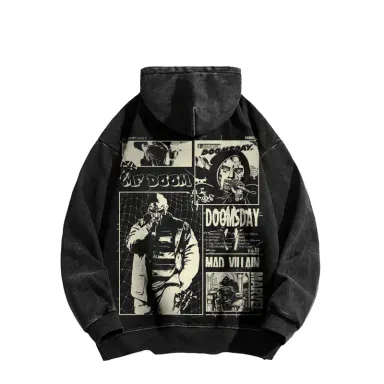 Acid Wash Hoodie, 90s hip-hop street style hoodie,suitable for rappers and retro music lovers, streetwear fashion