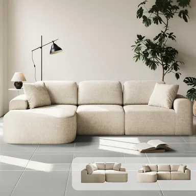 [DealsForYouDays - 2 PGKS] 107'' Modular Sectional Boneless Sofa Couch with Chaise, No Assembly Required, Modern Woven-Textured Upholstery, Convertible L-Shaped Design for Living Room,Gifts for the Whole Family: Husband & Wife, Mom & Dad summergarde