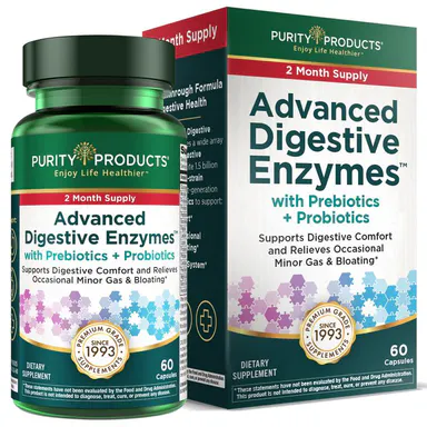 Advanced Digestive Enzymes Prebiotic, Probiotic, & Postbiotic Supplement by Purity Products - 1.5B CFUs, Plant-Based, Anti Bloat Digestive Nutritional Supplements for Bloated Stomach Relief, Gut Support - 60 Veggie Caps, 2-Month Supply