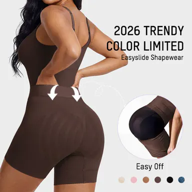 SHECURVE Easyslide Bathroom Friendly Shapewear Faja for Women Tummy Control Butt Lifter Bodysuit with Back Pull Down Bathroom Design Back Support & Cotton Gusset for New Moms Postpartum & Everyday Wear