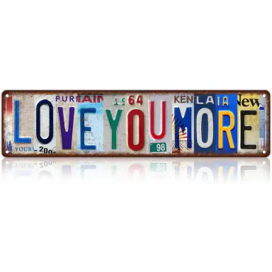 Vintage \"Love You More\" Metal Tin Wall Decor Sign, 16x4 Inches - Home Goods, Unique Room Decor for Home Bar, Coffee Shop, Apartment Accessories, Bar Signs For Home Bar, Artistic Home Accessory