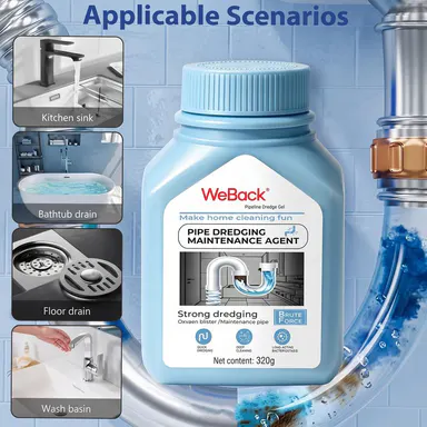 WeBack Safety-Grade Extra Strong Drain Opener - Kitchen Cleaning Product, Unclogs Fast, Bacterial Kill, Deodorizes Drains, Safe for Household Kitchen & Bathroom Sink Plumbing