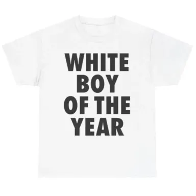 Men's \"White Boy Of The Year\" Oversized Round Neck Short Sleeve 100% Cotton Funny Graphic Viral Meme T-Shirt - Casual Trending Clothes Menswear (S-XXXXXL) for Pairing with Cargo Pants Crewneck