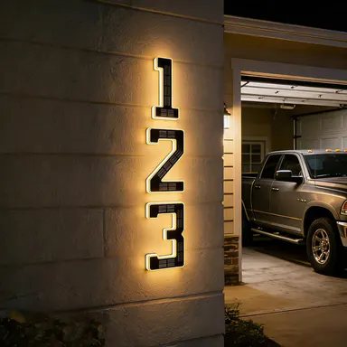 ISUNMEA 6.7in Solar Lighted House Numbers for Outside, Waterproof LED Address Signs with ABS, 9h Solar Runtime, 9h Night Lighting, Modern Backlit Exterior Decor for Home Decor, Warm Night Glow