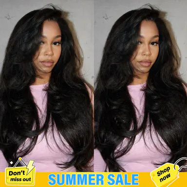 [Hot Selling] BGMgirl Layered Cut Kinky Straight 13x6 Lace Pre-Styled Natural Black Human Hair Frontal Wig summer outfits back to school