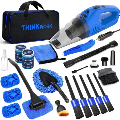 THINKWORK Car Cleaning Kit & Car Detailing Kit, Car Cleaning Kit with High-Power Blue Handheld Vacuum Cleaner, Brush Sets, Windshield Cleaner, Car Accessories, Car Gift Set