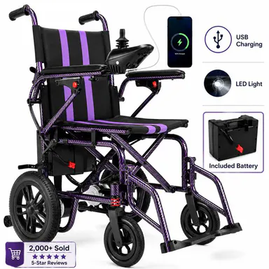 Hi Wheels Motorized Electric Wheelchair for Adults & Seniors, 360W Dual Motor, Foldable Power Wheelchair, 15 Mi Range, 360° Joystick, 300 lbs Capacity, UL Certified, Includes Battery, LED Light, Cup Holder & Extra Storage Bag