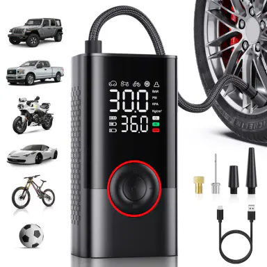 Portable Air Compressor Tire Inflator - Portable Cordless Mini Air Pump with Digital Pressure Gauge, 3X Fast Inflation and Auto Shutoff Function, Suitable for inflating Balls, Motorcycle, Bicycle and Car Tires! #BackToSchool