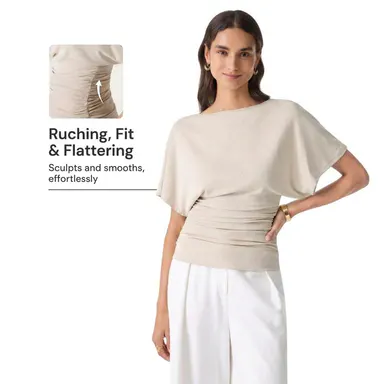 OGL Women's Boatneck Batwing Sleeve Top - Sandwashed Modal Side Ruched Flattering Shirt Quiet Luxury Wrinkle-Resistant Spring Summer half sleeve tee Blouses Womenswear TikTokShopBackToSchool SohoChic