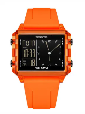 SANDA Unisex Analog-Digital Fashion Watch, Waterproof Luminous Multi-Function Youth Style Watch with Countdown Timer, Perfect for Casual Wear