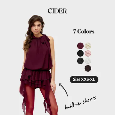 Cider Chiffon Mini Dress – Halter Neckline Ruffled Ruched Bowknot Sexy Elegant Women's Date Night Party Clubbing Gown, Y2K Retro Slim Fit Short Dress for Summer SohoChic