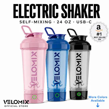 VELOMIX 24oz Electric Protein Shaker Bottle - USB-C Rechargeable Drink Mixer, BPA-Free Leak-Proof, 1-Touch Silky No-Clump Mix, 1 to 1.9L Capacity, 80 Mixes Per Charge, Workout Sporty Chic Fitness Gear (Yes, Unisex Gym Accessory)