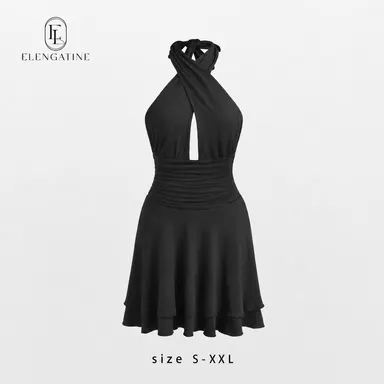 EL ELENGATINE Women's Cross Halter Plunging V Neck Mini Dress, Elegant Sleeveless Ruched Bodycon Cocktail Party Dress with Side Slit, Elegance, Comfortable, Women's Clothes, Vestidos De Mujer, Stylish Women's Wear