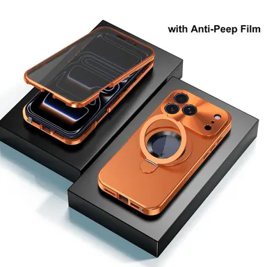 Aesthetic Magnetic Smartphone Casing - Anti-Peeping, Shockproof, Leakproof Stand, Anti-Fingerprint Protective Cover with Screen Protection for European Customized Devices, Compatible with iPhone 17 Pro Original Back Panel, iPhone 16/15/14/13