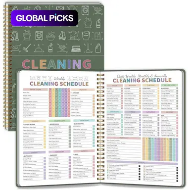 Adult Women's ADHD Cleaning Plan, Cleaning Schedule and Checklist Notebook, Daily, Weekly, Monthly Home Cleaning Checklist, Household Cleaning Planner, Green Spiral Bound Planner