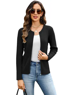 Tacvasen Women's Basic Cardigan Sweater, Lightweight Fitted Solid Knit Zip-Up with Crew Neck and Longsleeves,back to school,back to school shopping, Knitwear, Piece,clothes for back to school,first day of school outfits