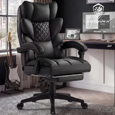 【Back to school】Dowinx Big and Tall Office Chair with Pocket Spring Cushion,High Back Computer Gaming Chairs with Linkage Armrests,Executive Desk Chairs with Footrest,PU Leather