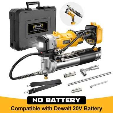 Cordless Grease Gun Compatible with DeWalt/Milwaukee Battery(NO BATTERY!), 12000PSI Dual Pistol&in-Line Grip, Works with Bulk & Cartridge Grease, with 39\" Hose&4Couplers toolupgrade