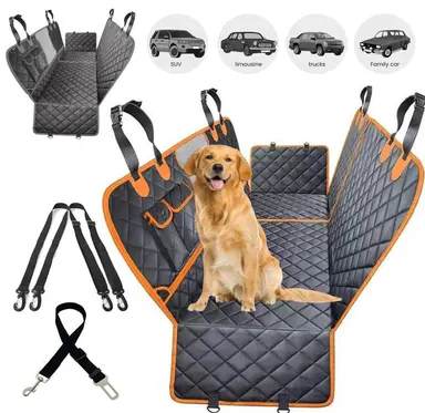 [On Sale!] Dog Car Seat Cover, Waterproof Scratchproof Hammock w/ 4 Storage Bags Side Flaps, Washable Nonslip Backseat Protector for Cars,Trucks,SUVs. Carrier