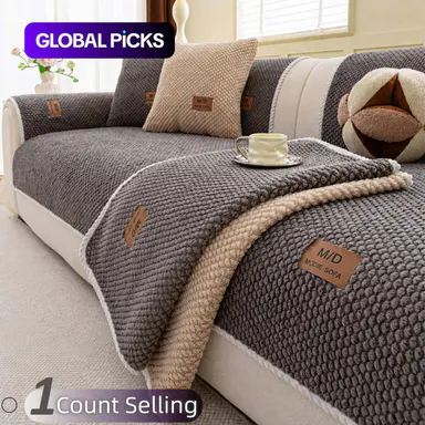 Thick Plush Sofa Cover, Non-Slip Washable Pet-Friendly Anti-Scratch Soft Sofa Protector for Sectional, Loveseat and 3-Seater Sofa, Living Room Decor, Thick Couch Cover, Washable Sofa Covers #GLOBAL PICKS