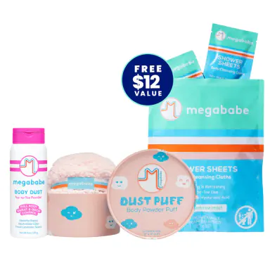 Megababe Body Dust Powder & Dust Puff Applicator Set | Talc-Free Sweat-Absorbing Body Powder (6 oz)