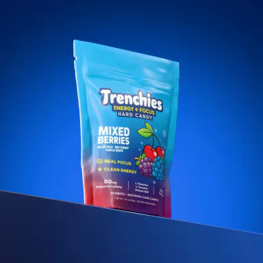 Trenchies Energy & Focus Nootropic Candy (30 Pieces) - Sugar-Free, Caffeine, L-Theanine, L-Tyrosine & Vitamin B12 Infused, Mixed Berries Flavor Wellness Supplement