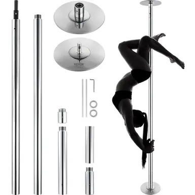 【Summerfinds】VEVOR Professional Dancing Pole,  , Spinning Static Dancing Pole Kit, Portable Removable Pole, 45mm Heavy-Duty Stainless Steel Pole, Height Adjustable Fitness Pole, for Exercise Home Club Gym, Silver