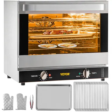 【Backtoschool】VEVOR Commercial Convection Oven,  , 66L/60Qt, Half-Size Conventional Oven Countertop, 1800W 4-Tier Toaster with Front Glass Door, Electric Baking Oven with Trays Wire Racks Clip Gloves, 120V, ETL Listed