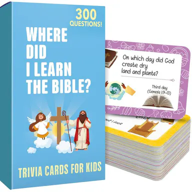 QUOKKA Bible Trivia Portable Card Game Set - 300 Engaging Questions, Encourages Bible Learning, Memory Boost, Children Development Tool for Ages 6+, Classmates & Church Groups, Interactive, 6 Years Above