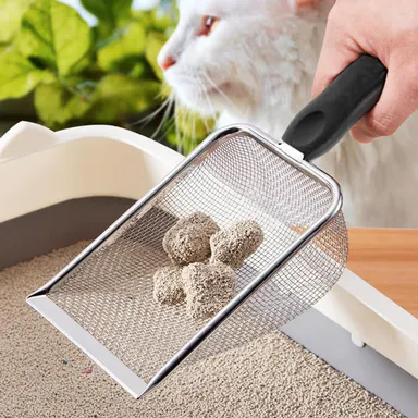 1PCSCat Litter Scoop, Stainless Steel Cats Sturdy Mesh Scooper Kitty Litter Scoop Long Handle Scooper Shovel Sifter for All Litter Types Metal Cat Scooper for Litter Box,midyearsale,restock
