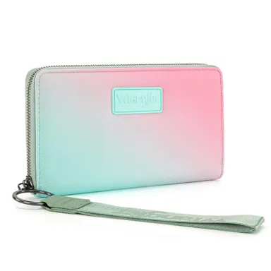 Wrangler Wristlet Wallets for Women Gradient Color Bifold Wallet Large Capacity RFID Blocking Clutch Wallets with ID Window