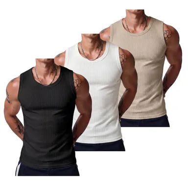 STREVATE Men's Wide Strap Ribbed Tank Top, High Stretch Breathable Muscle Tank, Heavyweight Drapey Fit Gym & Casual Sleeveless Shirt