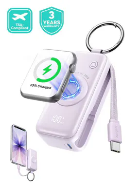 INIU P81 SnapGo Mini 5000mAh Power Bank with Keychain for Apple Watch Ultra SE 2/3 Series iPhone Air 8 ~ 17 Airpods Series 20W Built-in USB C Cable Fast Charge Portable Charger Travel EDC Battery Pack Phone Charger Valentine's Day Girls Mom Couple Gift,su