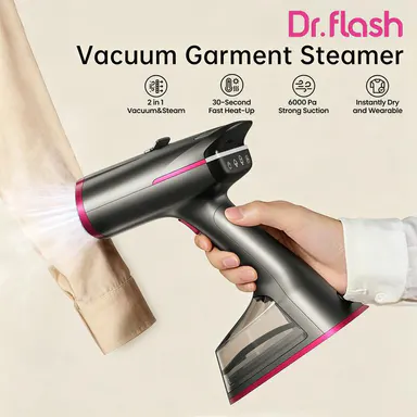 Dr.flash Vacuum Garment Steamer, Suction Steamer &Iron 2 In 1,270ml Big Capacity, 1400W Handheld Clothes Steamer, Portable Travel & Household Iron for Clothes, Fabrics, Large Cerannic Heat Panel,sohochic