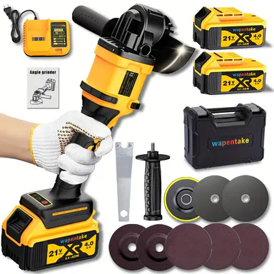 Wapentake 21V Heavy-Duty Cordless Angle Grinder Set, Rechargeable Lithium-Ion Tool With Fast Charger, Abrasive Discs For Steel Cutting Polishing Workshop Construction #CordlessAngleGrinder #21VPowerTools #MetalCuttingGrinder# grainer