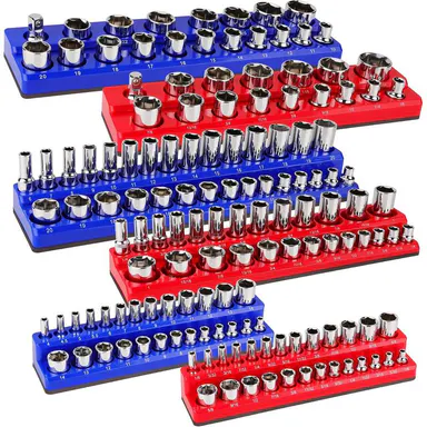 Magnetic Socket Holder Organizer Set: 9-Piece Detachable 1/4, 3/8, 1/2 Socket Trays Socket Organizer for Tool Box Drawer Holds 120-Piece Standard Size Sockets for Automotive Garage, Christmas gift