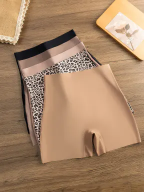 Fashion Leopard Print High-Waisted Seamless Women's Briefs, Comfortable Breathable Thin Four-Piece Underwear, Casual Sporty Bottoms, 5-Pack